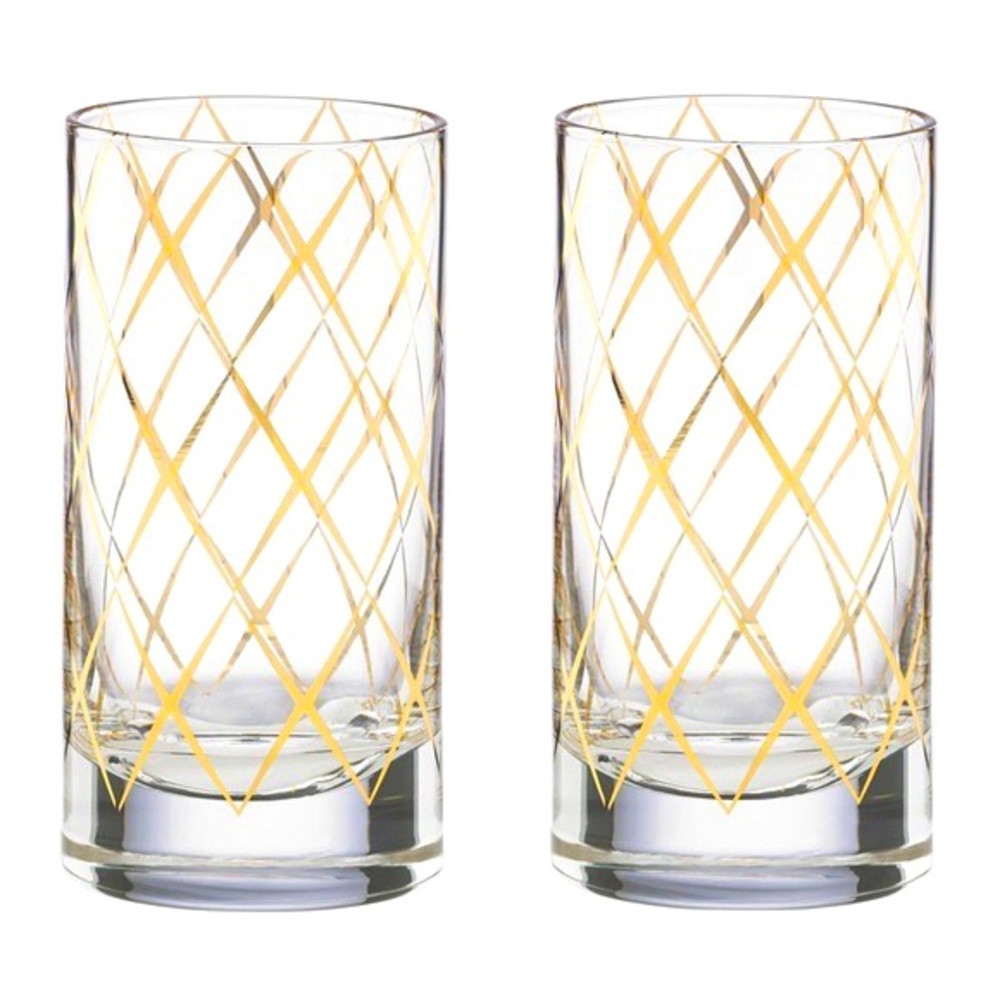 BNIB Kate Spade Lenox Gold Trellis Hiball Crystal Glassware, Set of 2